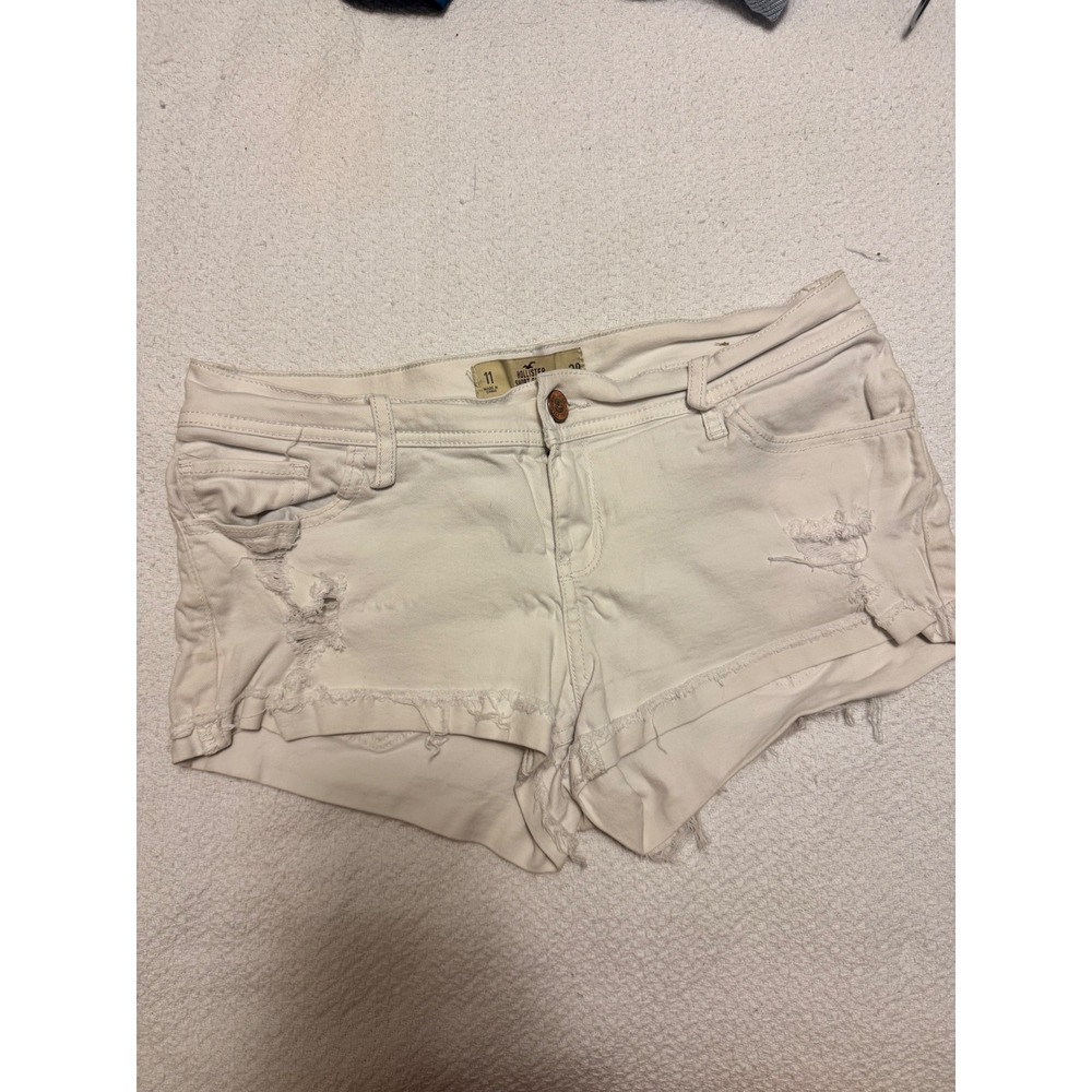 Hollister Short-Shorts Off White Distressed Raw Hem Denim Low Rise Size 11 W30